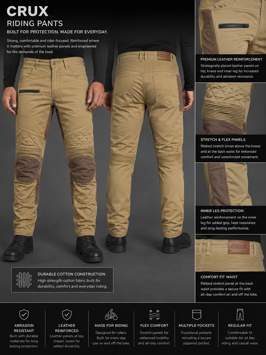 CRUX Urban-Ride Cotton Motorcycle Trousers